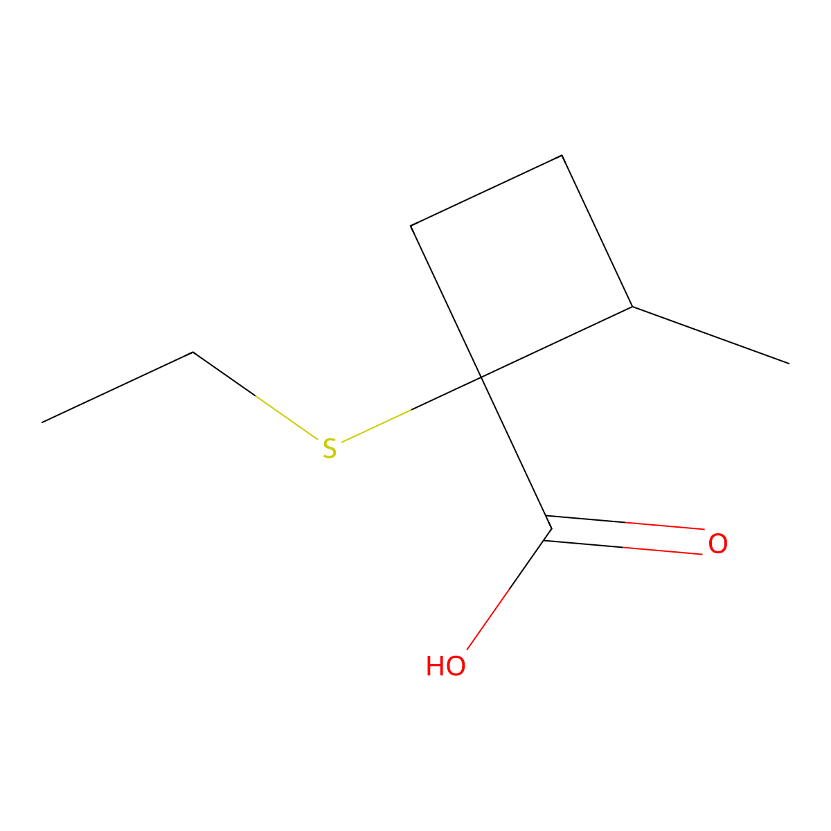 1-(Ethylsulfanyl)-2-methylcyclobutane-1-carboxylic acid molecular structure, CAS 1512763-75-5
