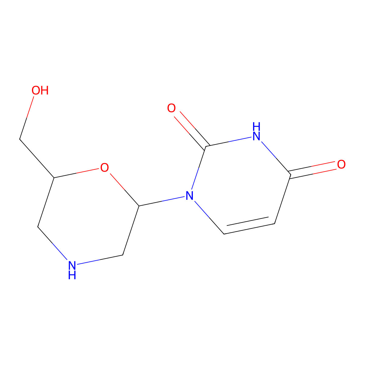 1-(6-(Hydroxymethyl)morpholin-2-yl)pyrimidine-2,4(1H,3H)-dione molecular structure, CAS 151283-08-8