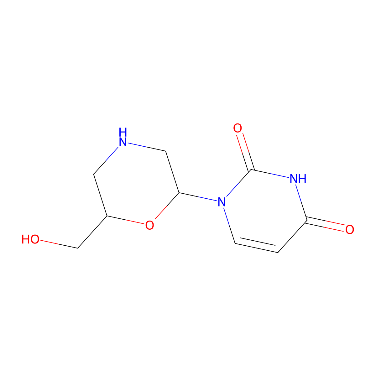 1-(6-(Hydroxymethyl)morpholin-2-yl)pyrimidine-2,4(1H,3H)-dione molecular structure, CAS 151283-08-8