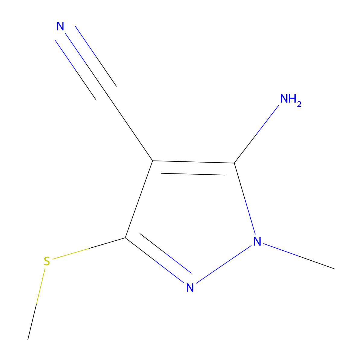 5-amino-1-methyl-3-(methylsulfanyl)-1H-pyrazole-4-carbonitrile molecular structure, CAS 151291-04-2