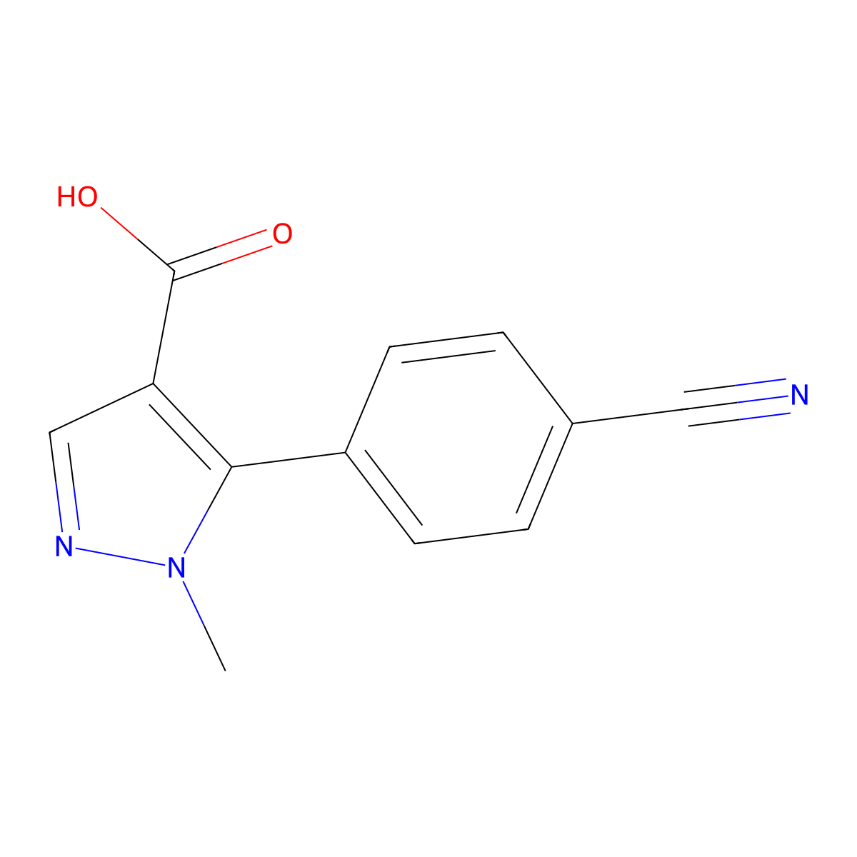 5-(4-cyanophenyl)-1-methyl-1H-pyrazole-4-carboxylic acid molecular structure, CAS 1512917-52-0
