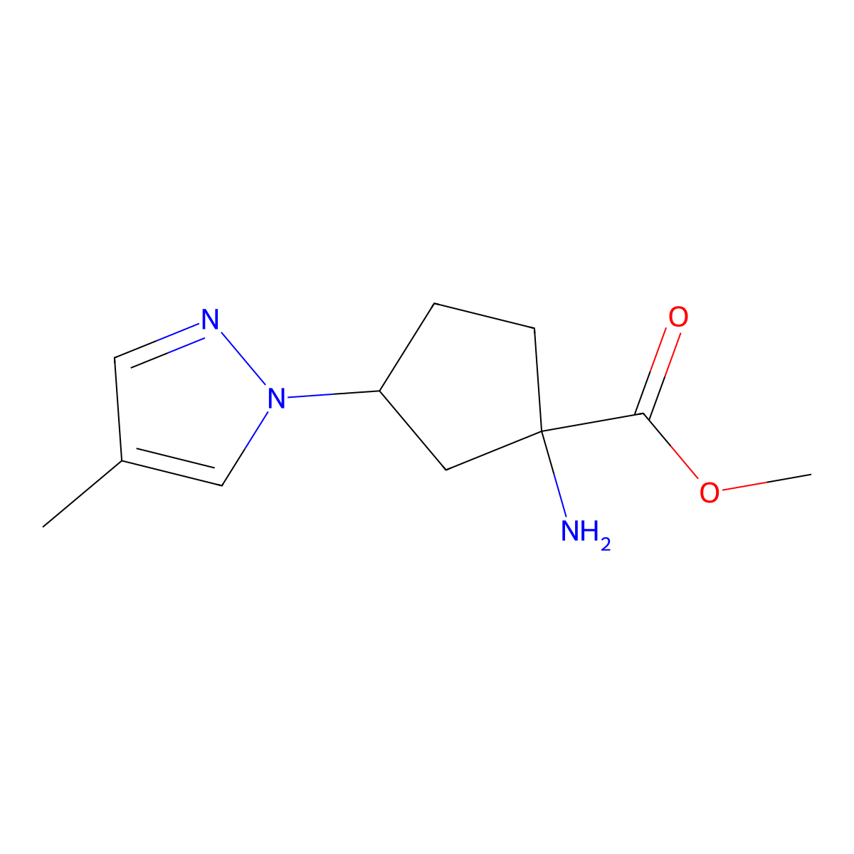 Methyl 1-amino-3-(4-methyl-1h-pyrazol-1-yl)cyclopentane-1-carboxylate molecular structure, CAS 1512918-17-0