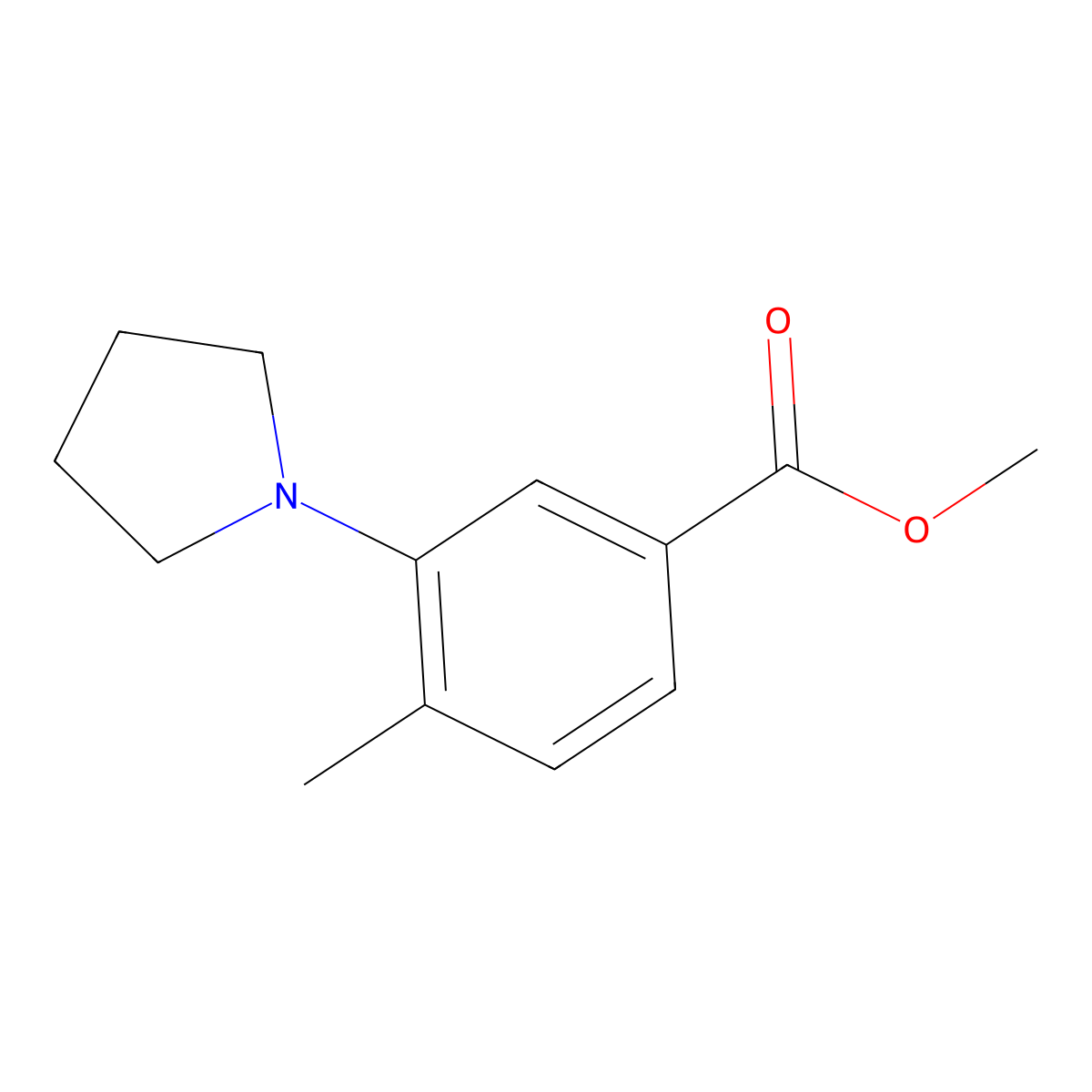 Methyl 4-methyl-3-(pyrrolidin-1-yl)benzoate molecular structure, CAS 151296-55-8