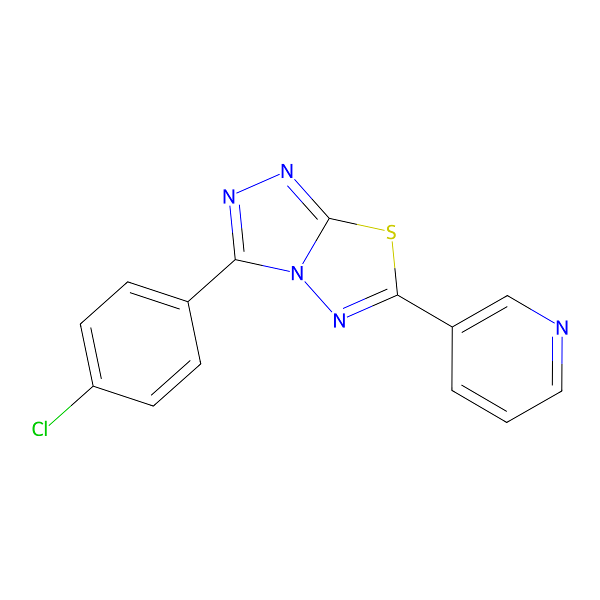 3-(4-Chlorophenyl)-6-pyridin-3-yl-[1,2,4]triazolo[3,4-b][1,3,4]thiadiazole molecular structure, CAS 151297-76-6