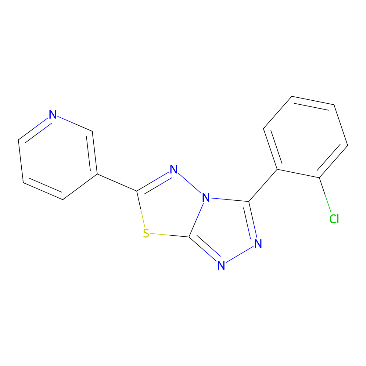 3-(2-Chlorophenyl)-6-pyridin-3-yl-[1,2,4]triazolo[3,4-b][1,3,4]thiadiazole molecular structure, CAS 151297-78-8
