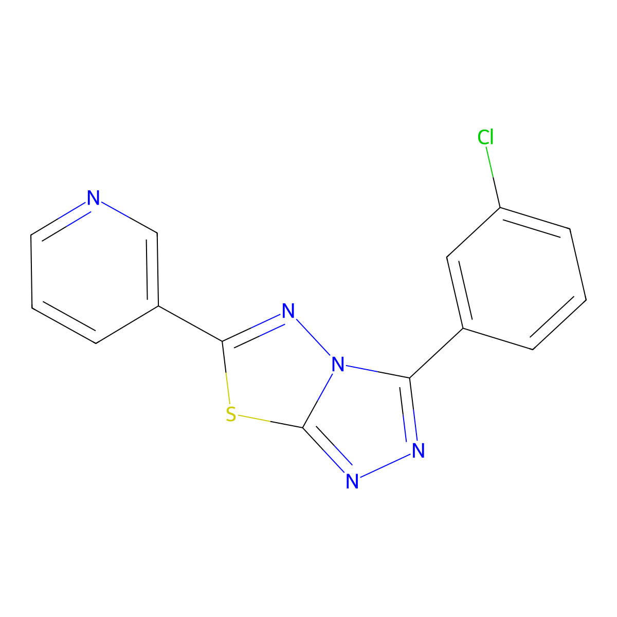 3-(3-Chlorophenyl)-6-pyridin-3-yl-[1,2,4]triazolo[3,4-b][1,3,4]thiadiazole molecular structure, CAS 151297-79-9