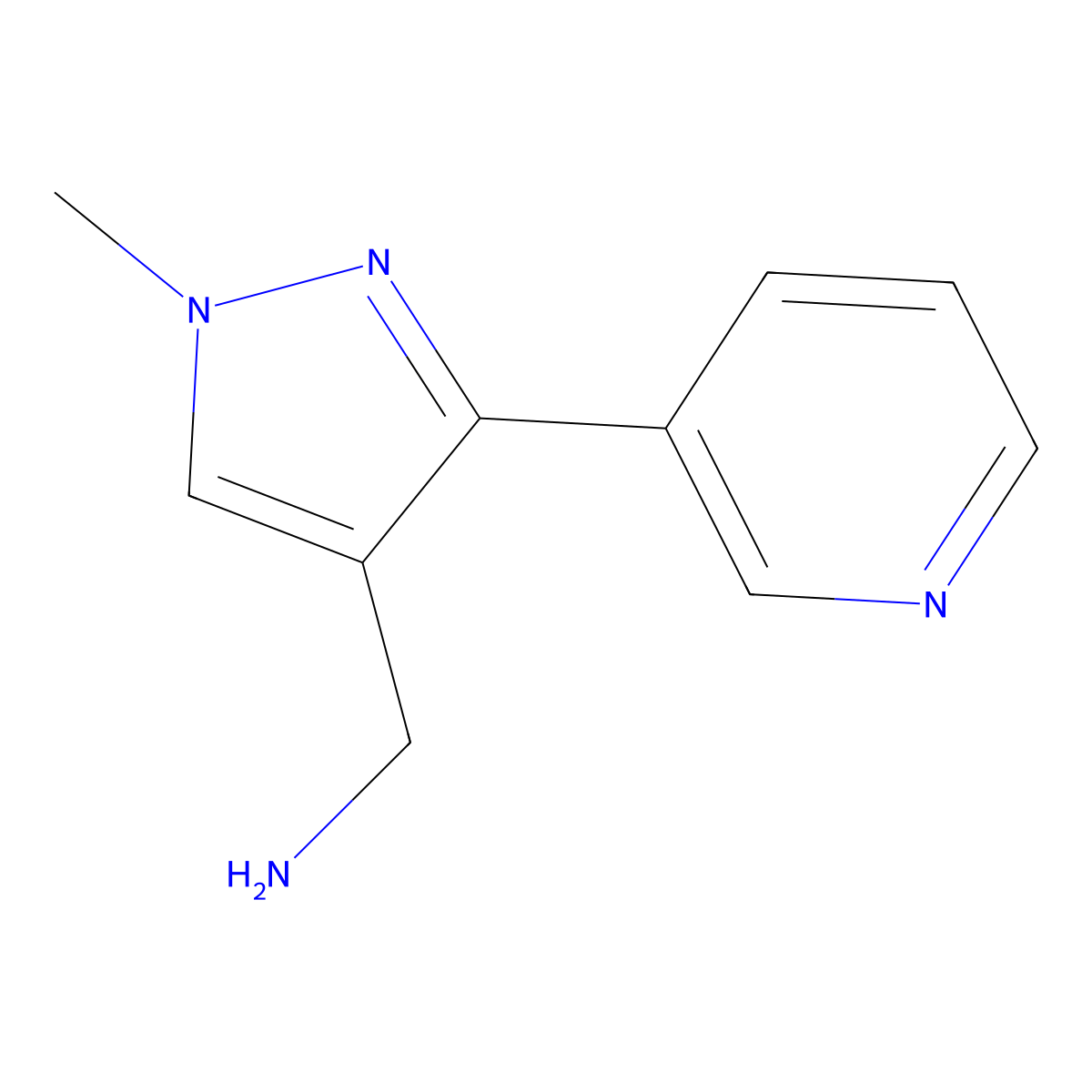 (1-methyl-3-(pyridin-3-yl)-1H-pyrazol-4-yl)methanamine molecular structure, CAS 1513050-52-6