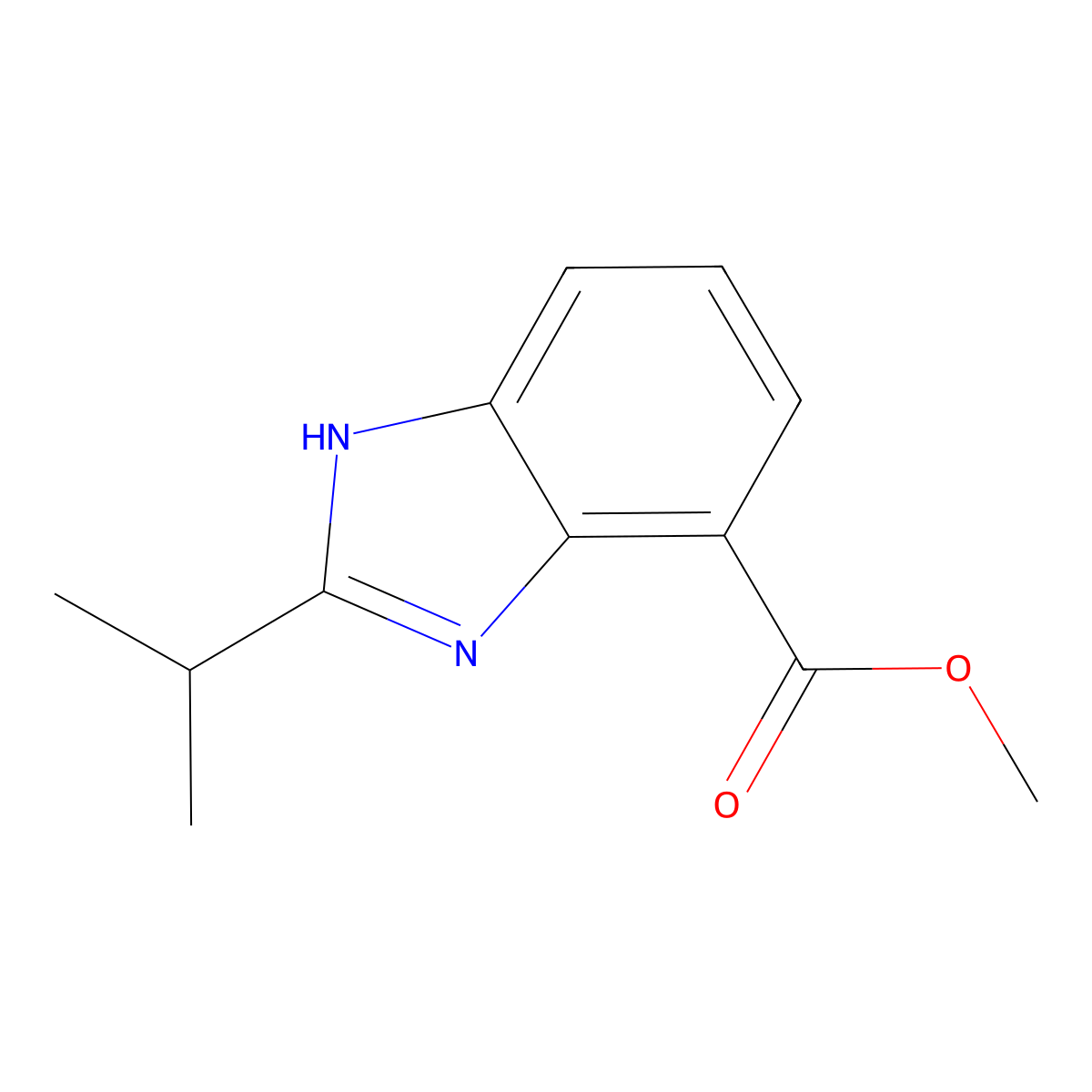 methyl 2-(propan-2-yl)-1H-1,3-benzodiazole-7-carboxylate molecular structure, CAS 1513140-00-5