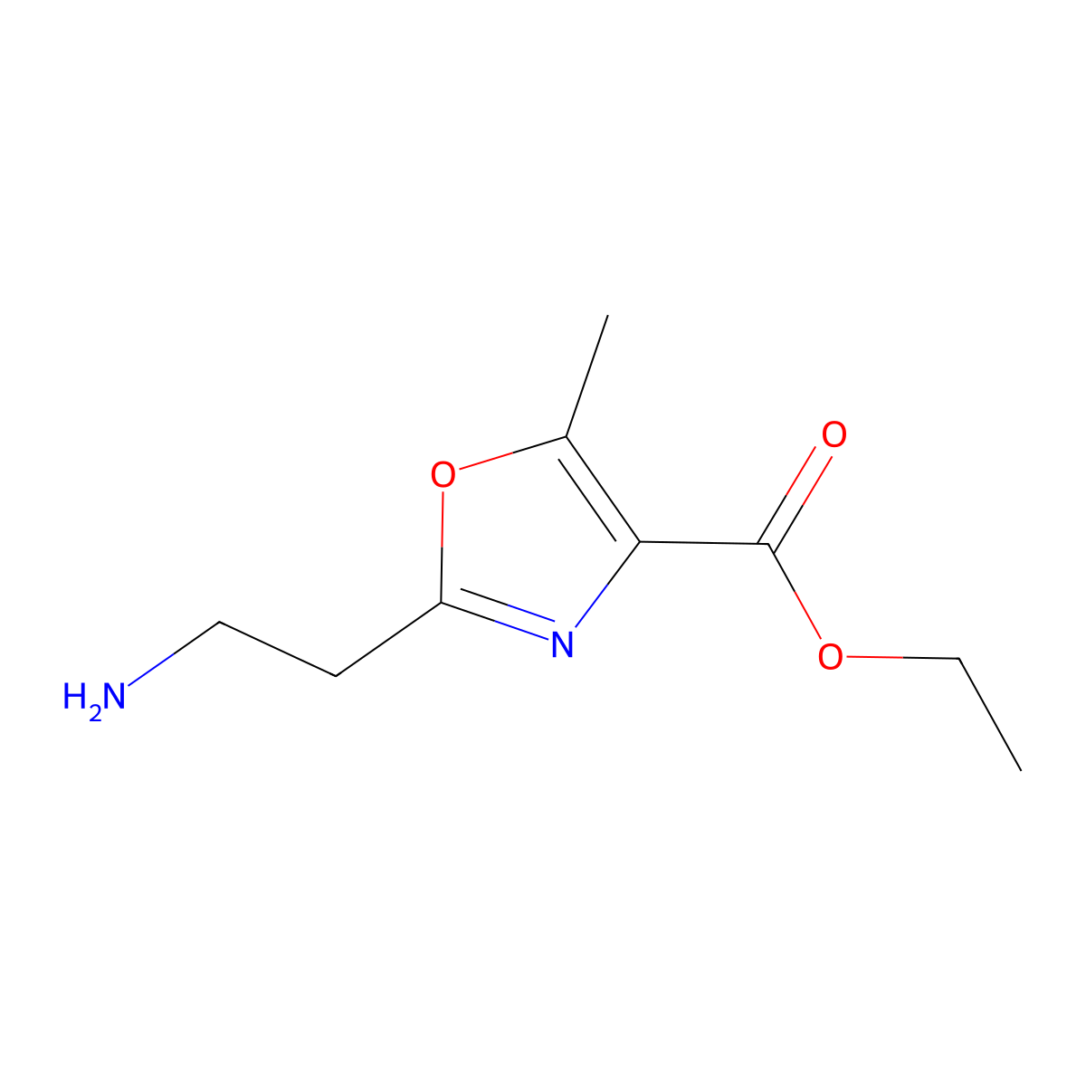 Ethyl 2-(2-aminoethyl)-5-methyl-1,3-oxazole-4-carboxylate molecular structure, CAS 1513173-81-3