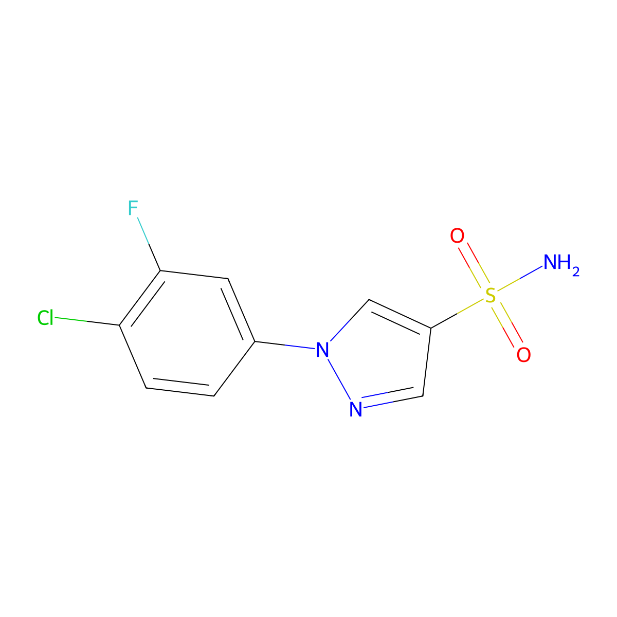 1-(4-chloro-3-fluorophenyl)-1H-pyrazole-4-sulfonamide molecular structure, CAS 1513262-90-2