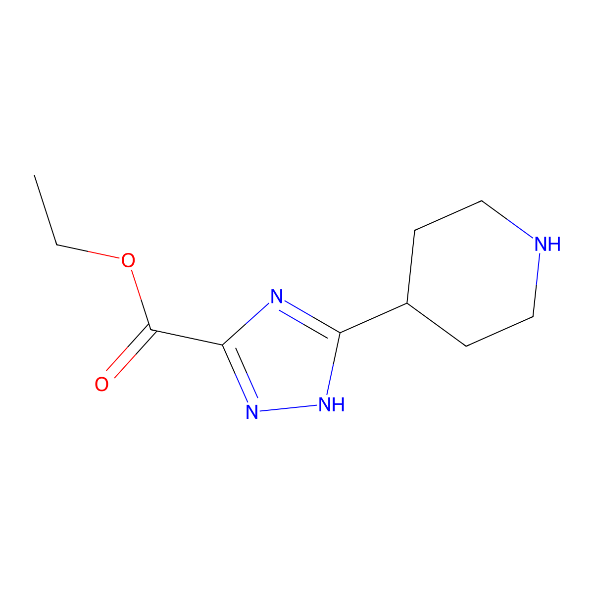 Ethyl 3-(piperidin-4-yl)-1H-1,2,4-triazole-5-carboxylate molecular structure, CAS 1513304-93-2
