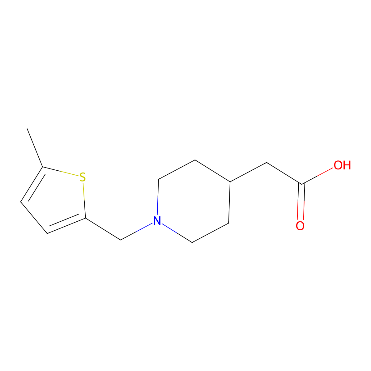 2-(1-((5-Methylthiophen-2-yl)methyl)piperidin-4-yl)acetic acid molecular structure, CAS 1513467-62-3
