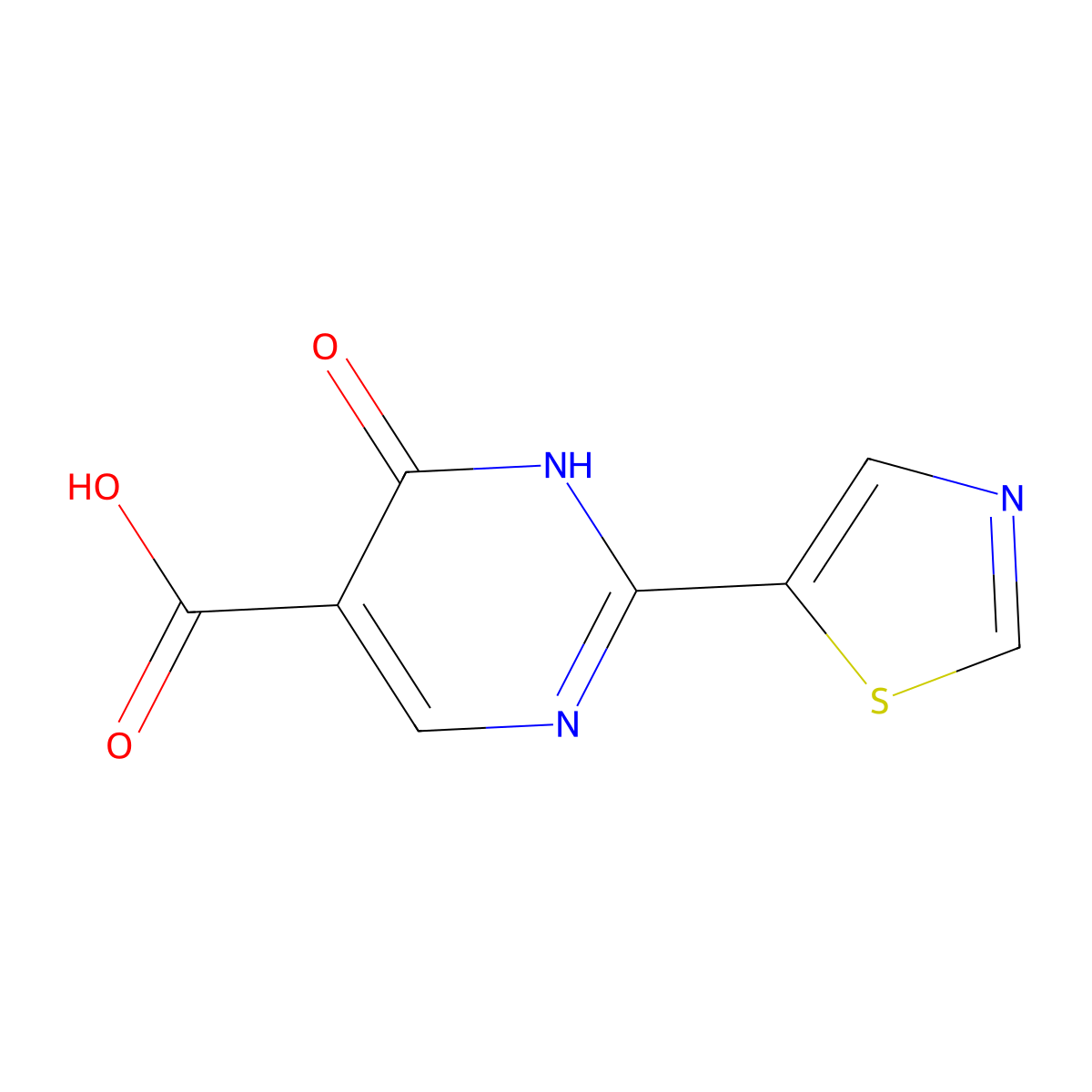 6-Oxo-2-(1,3-thiazol-5-yl)-1,6-dihydropyrimidine-5-carboxylic acid molecular structure, CAS 1513515-80-4