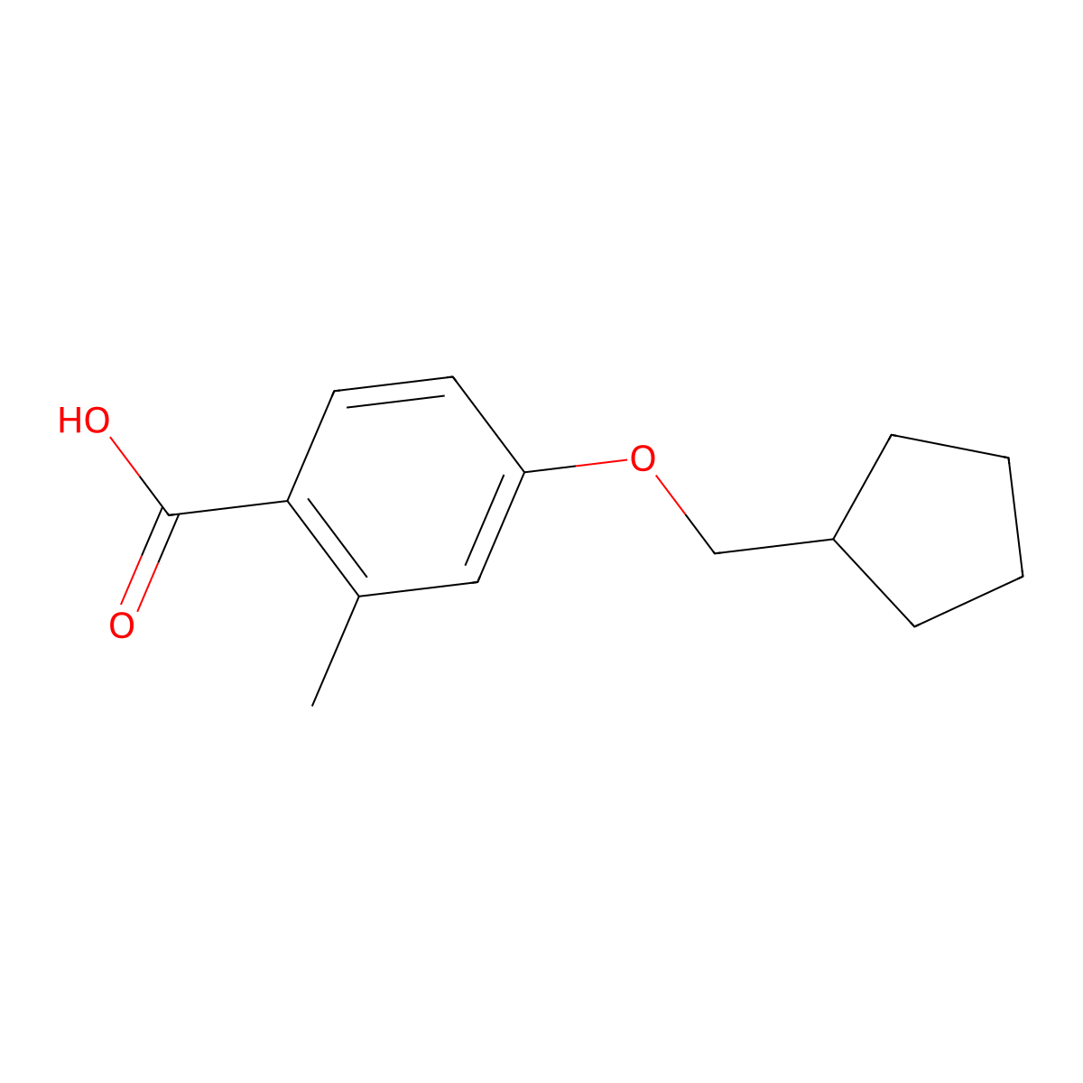 4-(Cyclopentylmethoxy)-2-methylbenzoic acid molecular structure, CAS 1513605-25-8