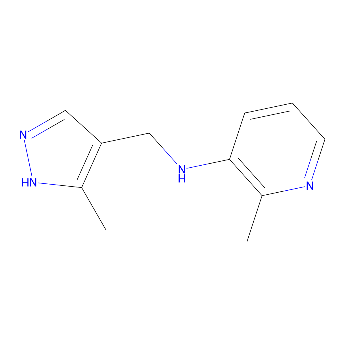 2-Methyl-N-[(3-methyl-1H-pyrazol-4-yl)methyl]pyridin-3-amine molecular structure, CAS 1513630-61-9