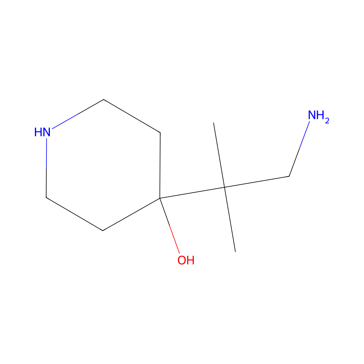 4-(1-Amino-2-methylpropan-2-yl)piperidin-4-ol molecular structure, CAS 1513703-56-4