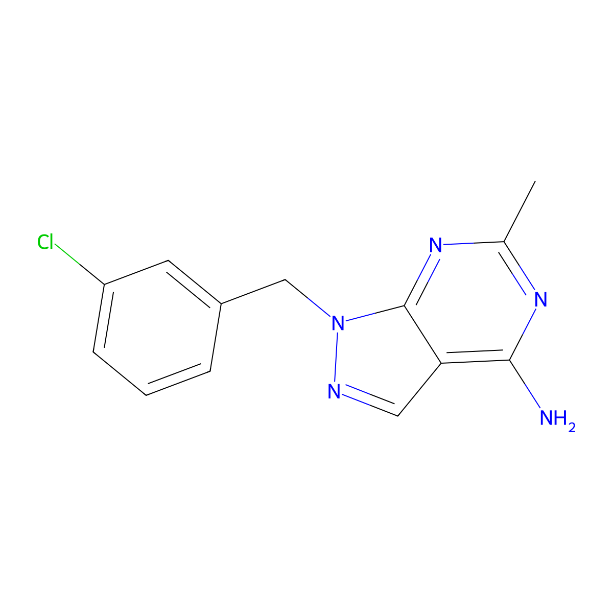 1-((3-chlorophenyl)methyl)-6-methyl-1H-pyrazolo(3,4-d)pyrimidin-4-amine molecular structure, CAS 1513704-28-3
