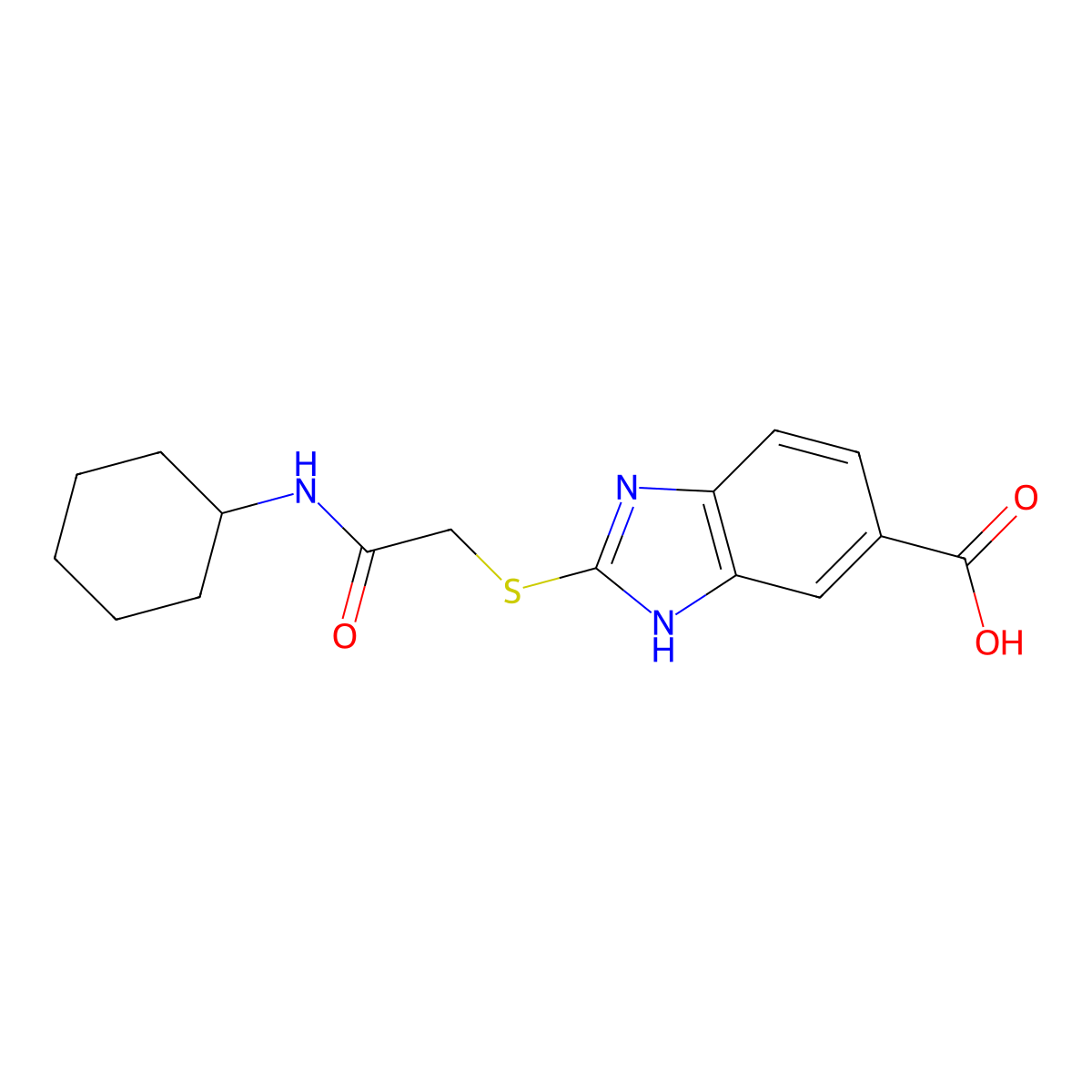 2-Cyclohexylcarbamoylmethylsulfanyl-1H-benzoimidazole-5-carboxylic acid molecular structure, CAS 1513799-13-7