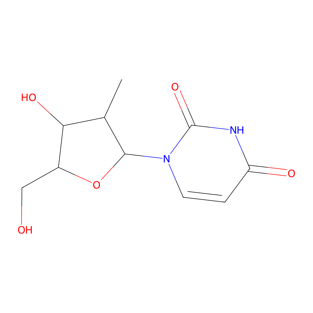 1-((2R,3S,4S,5R)-4-Hydroxy-5-(hydroxymethyl)-3-methyltetrahydrofuran-2-yl)pyrimidine-2,4(1H,3H)-dione molecular structure, CAS 151384-15-5