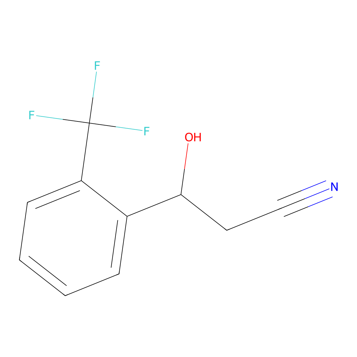 3-Hydroxy-3-[2-(trifluoromethyl)phenyl]propanenitrile molecular structure, CAS 1513866-27-7