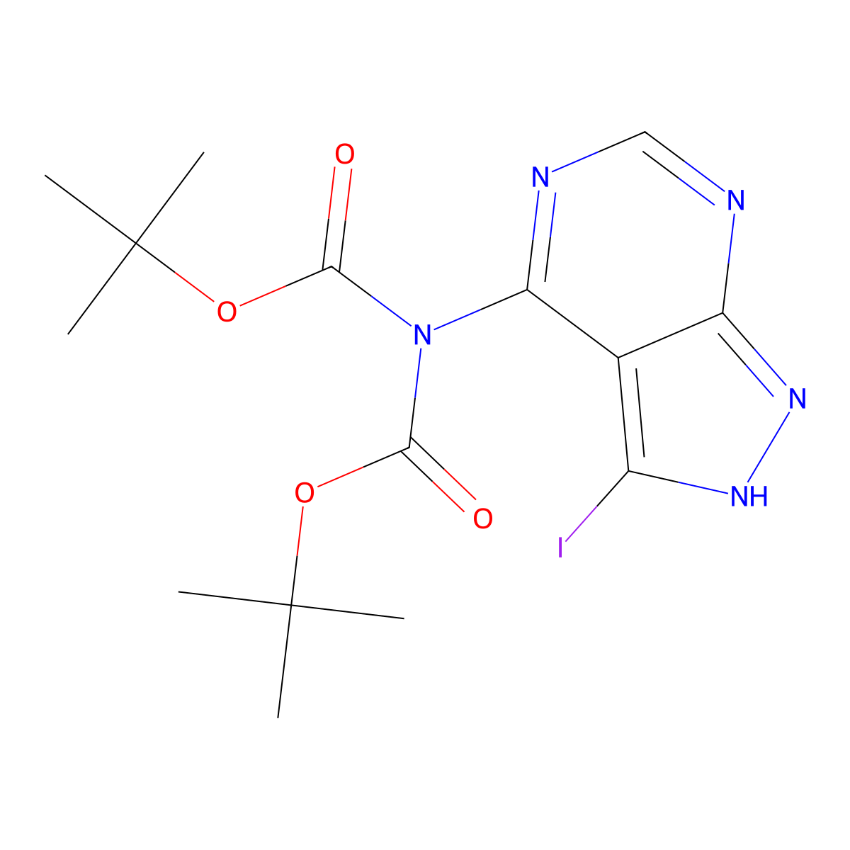Imidodicarbonic acid, 2-(3-iodo-1H-pyrazolo[3,4-d]pyrimidin-4-yl)-, 1,3-bis(1,1-dimethylethyl) ester molecular structure, CAS 1513882-52-4