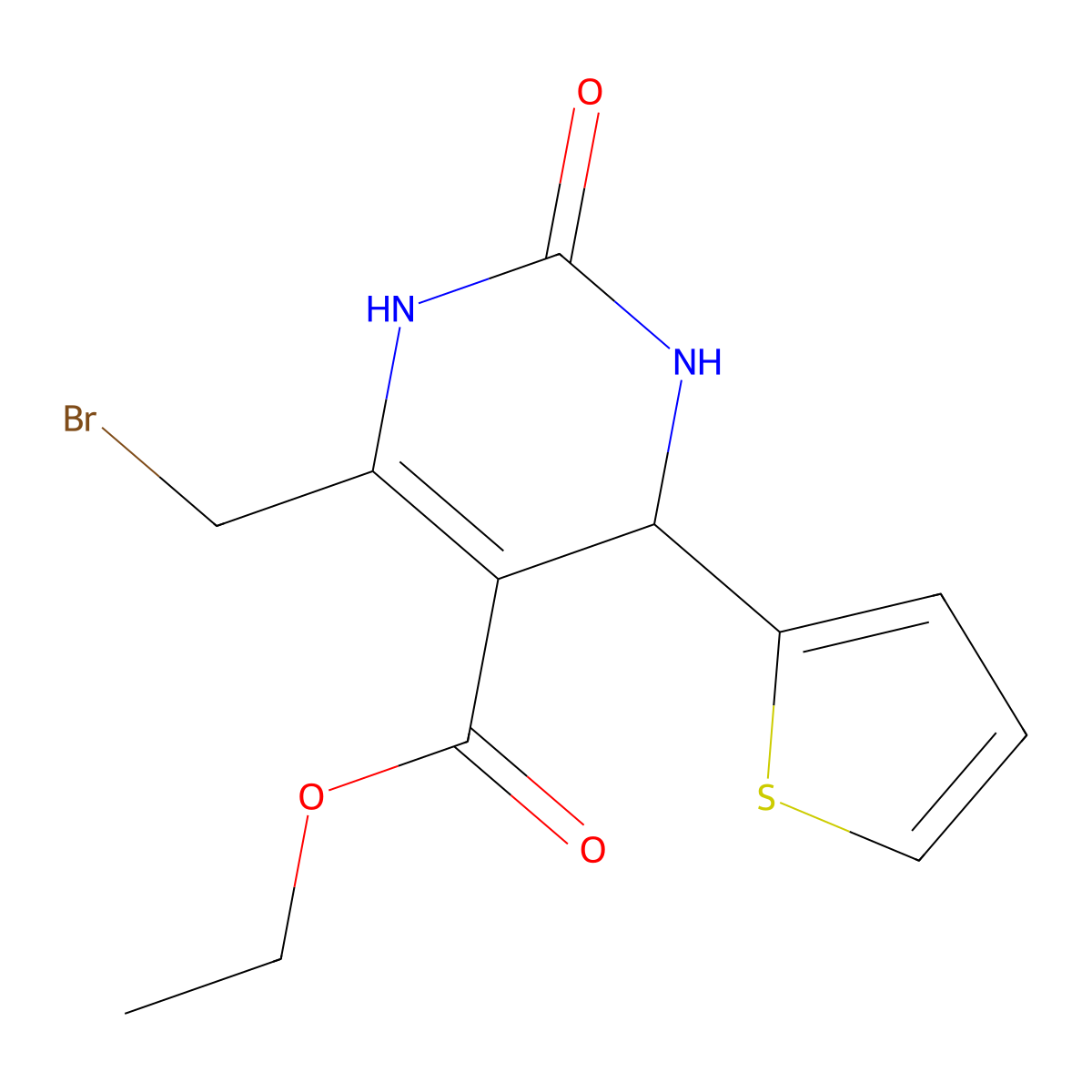 Ethyl 6-(bromomethyl)-2-oxo-4-thien-2-yl-1,2,3,4-tetrahydropyrimidine-5-carboxylate molecular structure, CAS 15139-62-5