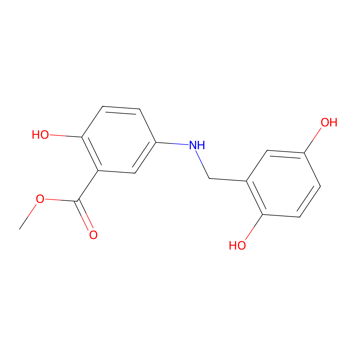 5-(2,5-Dihydroxy-benzylamino)-2-hydroxy-benzoic acid methyl ester molecular structure, CAS 151391-91-2