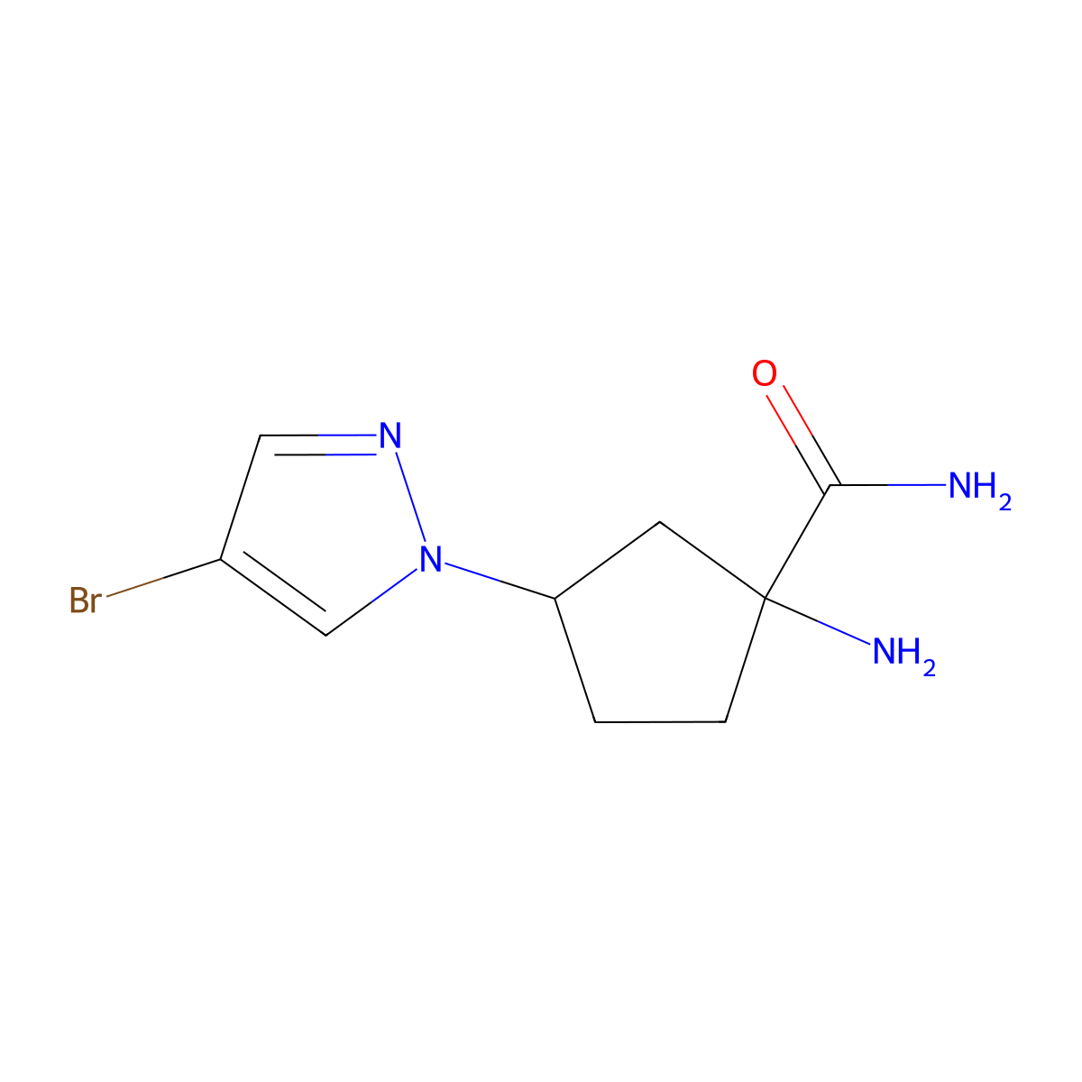 1-Amino-3-(4-bromo-1H-pyrazol-1-YL)cyclopentane-1-carboxamide molecular structure, CAS 1513938-68-5
