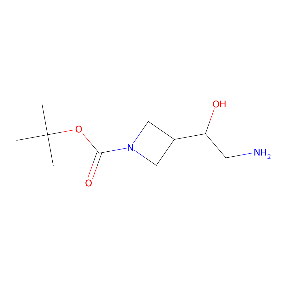 Tert-butyl 3-(2-amino-1-hydroxyethyl)azetidine-1-carboxylate molecular structure, CAS 1513949-31-9
