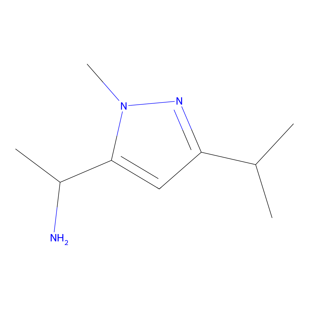 1-[1-Methyl-3-(propan-2-yl)-1H-pyrazol-5-yl]ethan-1-amine molecular structure, CAS 1513950-96-3