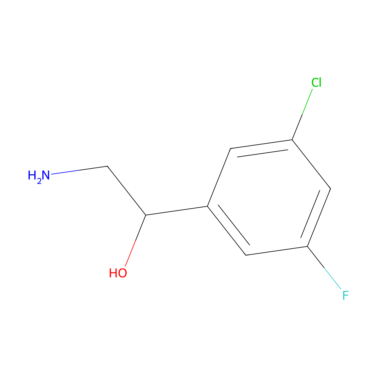 2-Amino-1-(3-chloro-5-fluorophenyl)ethan-1-ol molecular structure, CAS 1513953-36-0