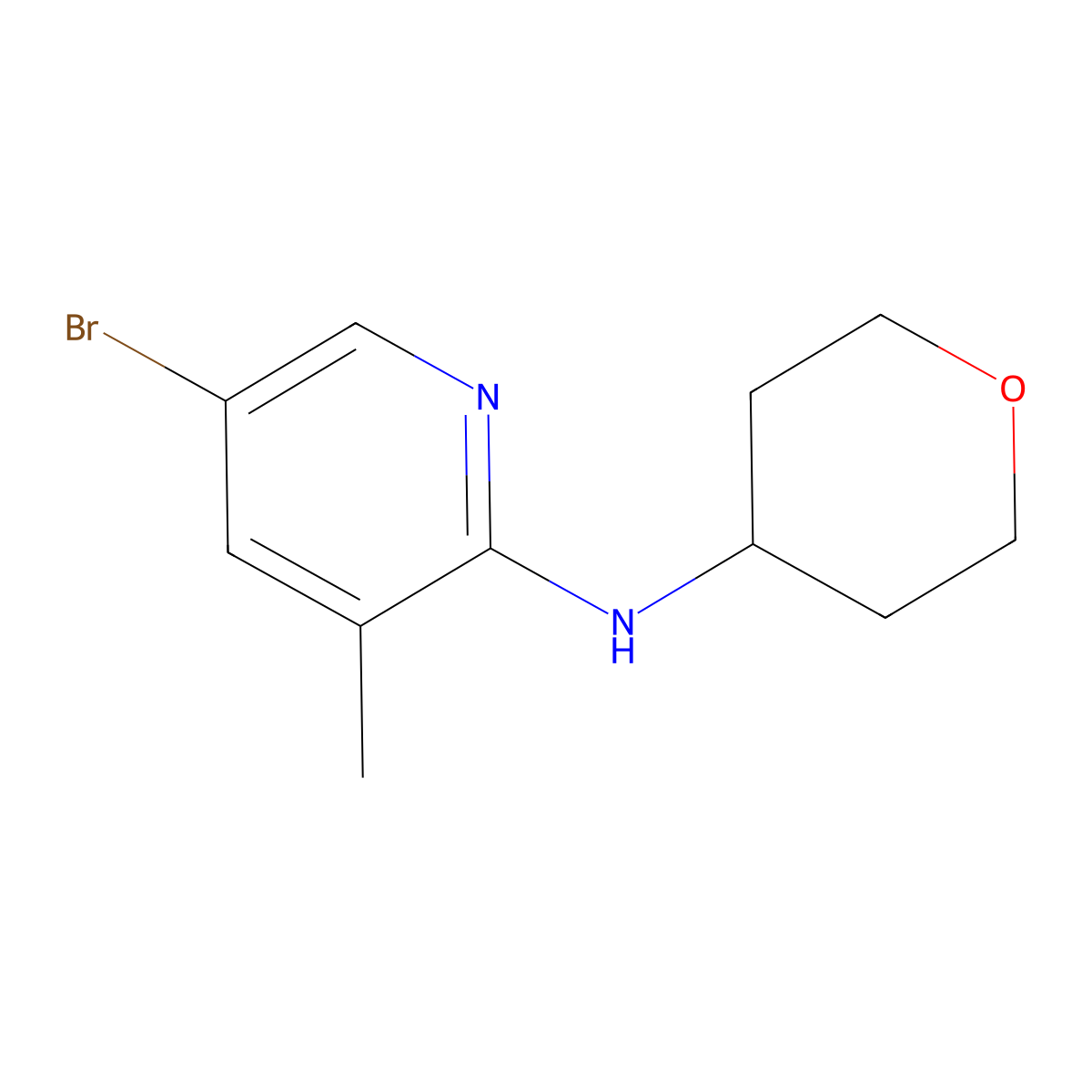 5-Bromo-3-methyl-N-(oxan-4-yl)pyridin-2-amine molecular structure, CAS 1514090-79-9