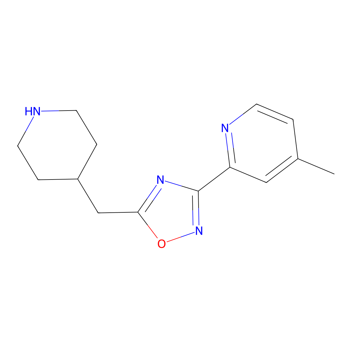4-Methyl-2-{5-[(piperidin-4-yl)methyl]-1,2,4-oxadiazol-3-yl}pyridine molecular structure, CAS 1514136-79-8