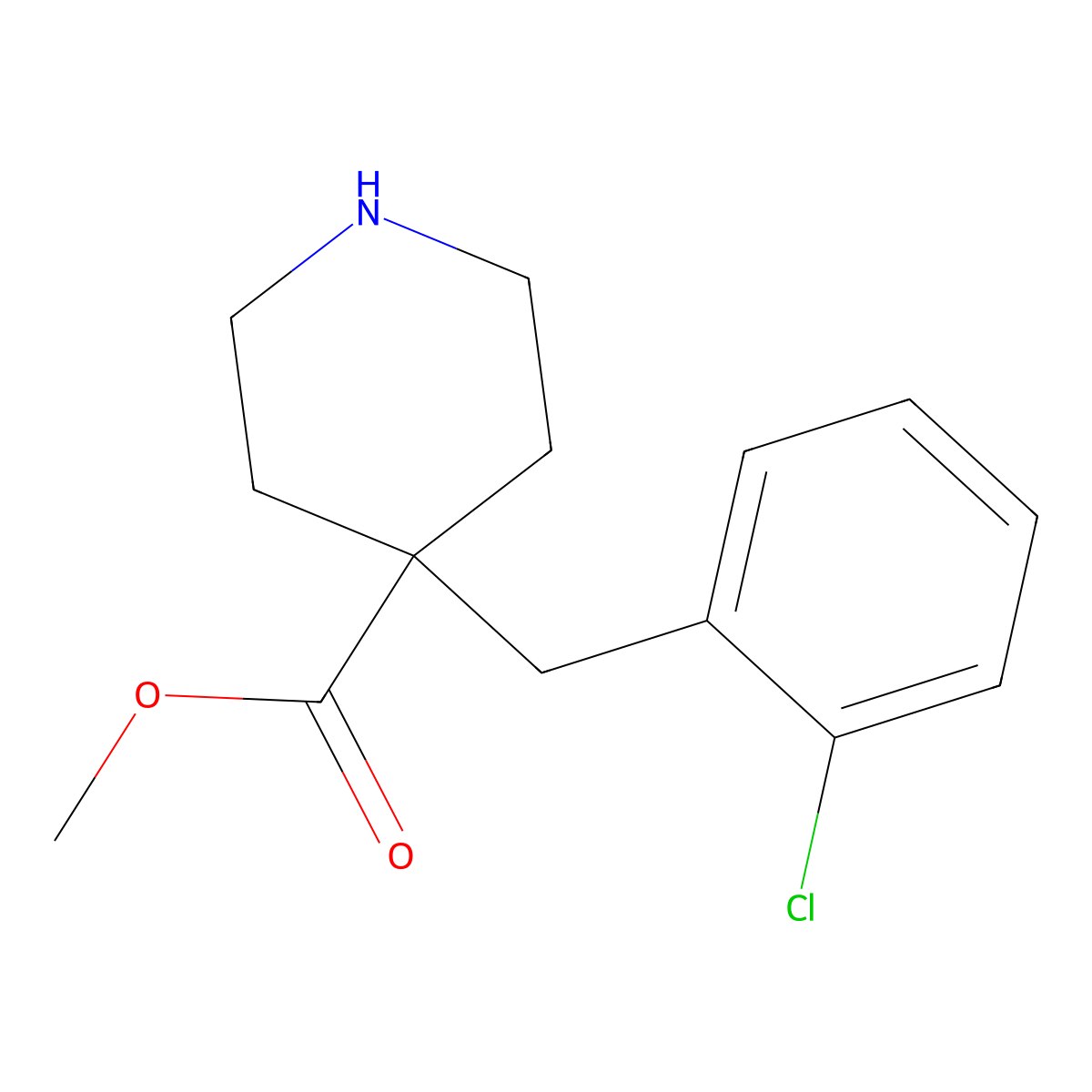 Methyl 4-[(2-chlorophenyl)methyl]piperidine-4-carboxylate molecular structure, CAS 1514176-82-9