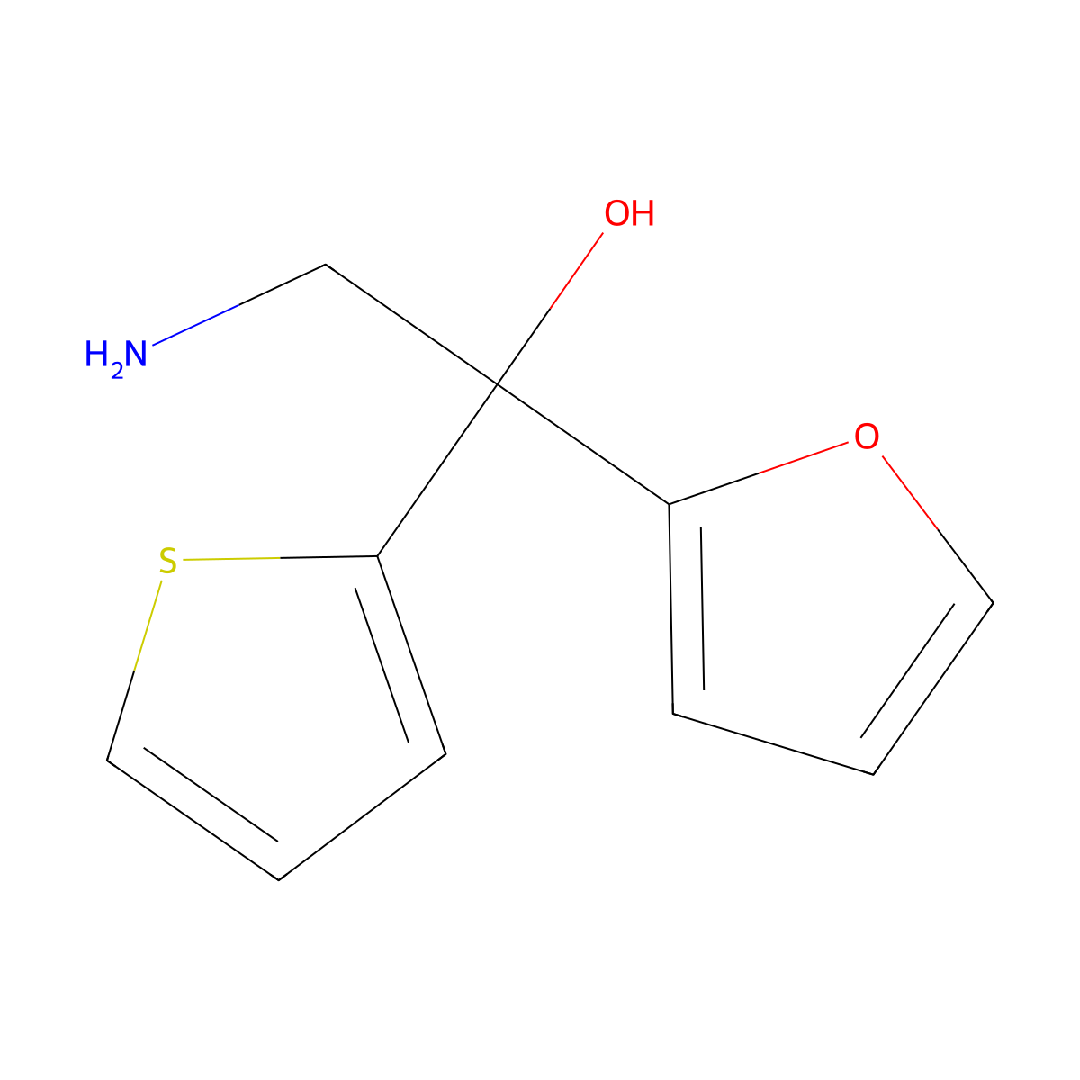 2-Amino-1-(furan-2-yl)-1-(thiophen-2-yl)ethan-1-ol molecular structure, CAS 1514202-34-6