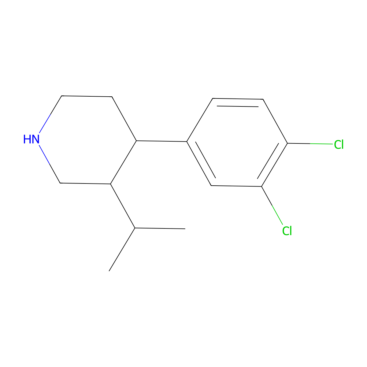 4-(3,4-dichlorophenyl)-3-(propan-2-yl)piperidine, Mixture of diastereomers molecular structure, CAS 1514270-19-9