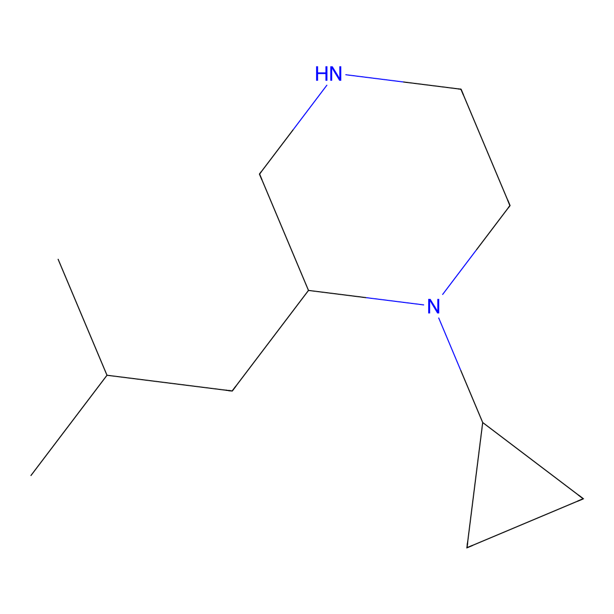 1-Cyclopropyl-2-(2-methylpropyl)piperazine molecular structure, CAS 1514291-47-4