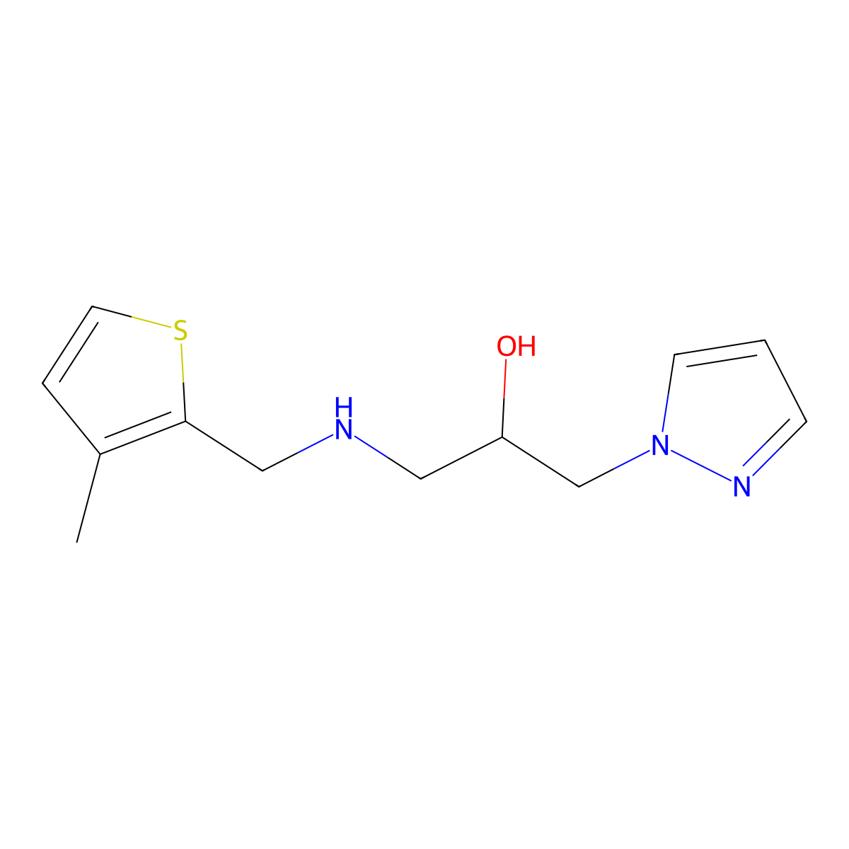1H-Pyrazole-1-ethanol, I+/--[[[(3-methyl-2-thienyl)methyl]amino]methyl]- molecular structure, CAS 1514303-66-2