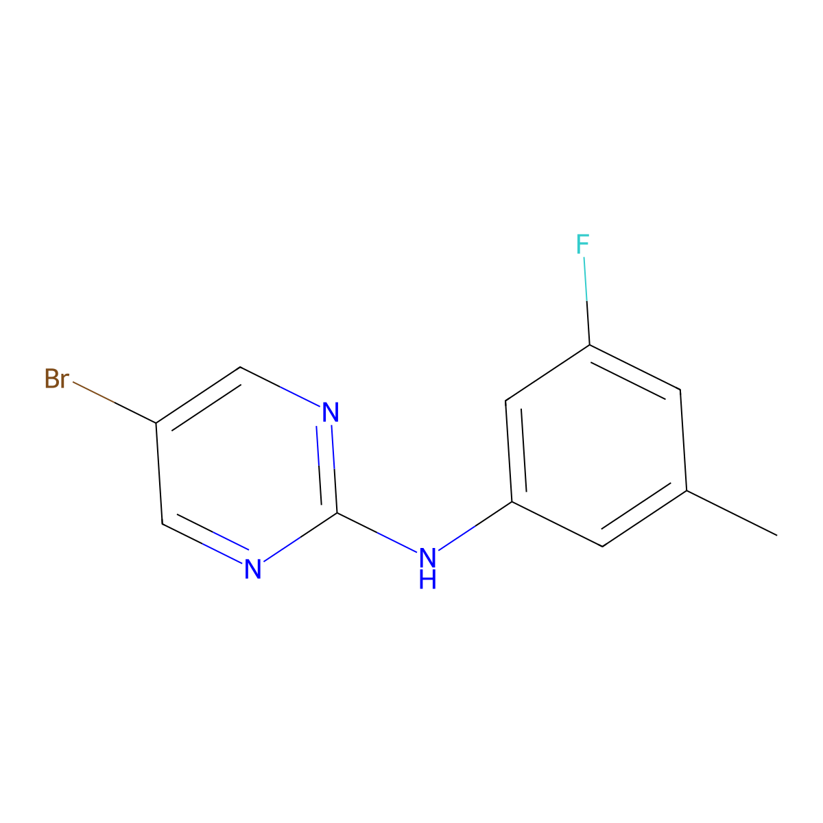 5-bromo-N-(3-fluoro-5-methylphenyl)pyrimidin-2-amine molecular structure, CAS 1514352-25-0