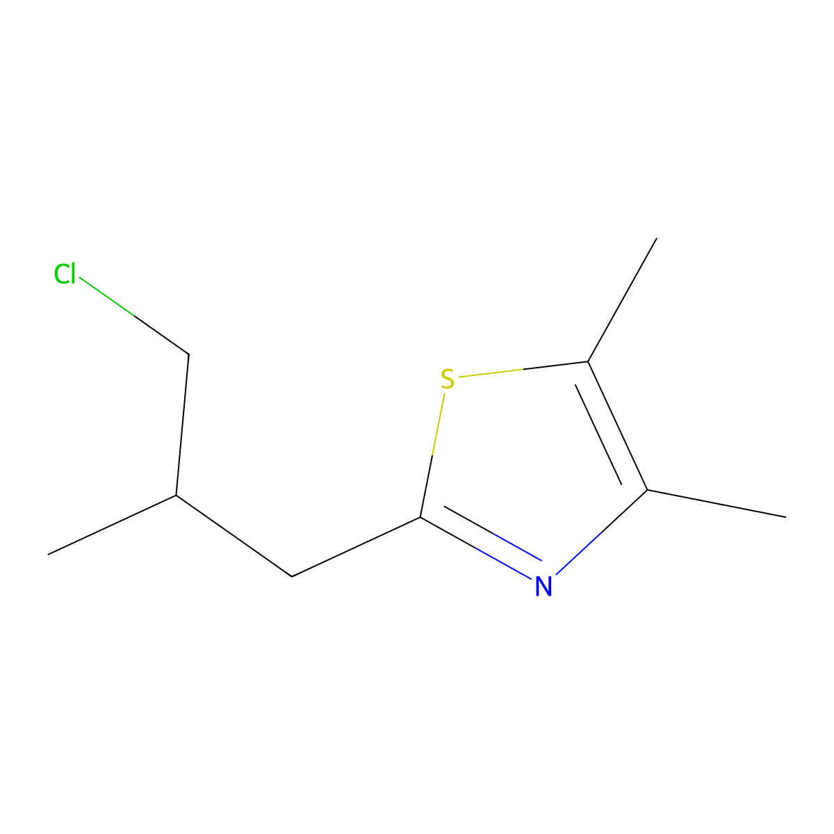 2-(3-Chloro-2-methylpropyl)-4,5-dimethyl-1,3-thiazole molecular structure, CAS 1514380-12-1