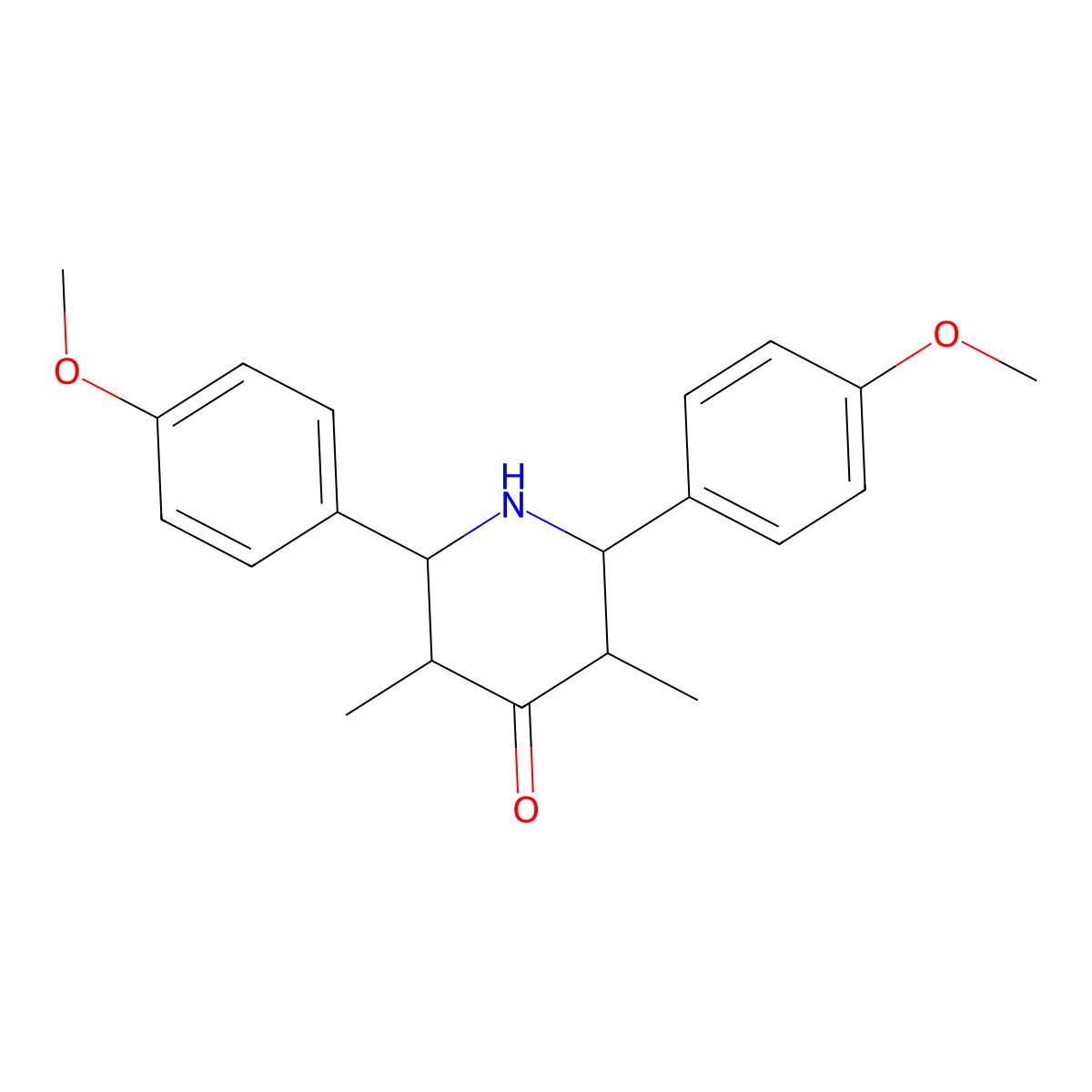 2,6-Bis(4-methoxyphenyl)-3,5-dimethylpiperidin-4-one molecular structure, CAS 151454-11-4