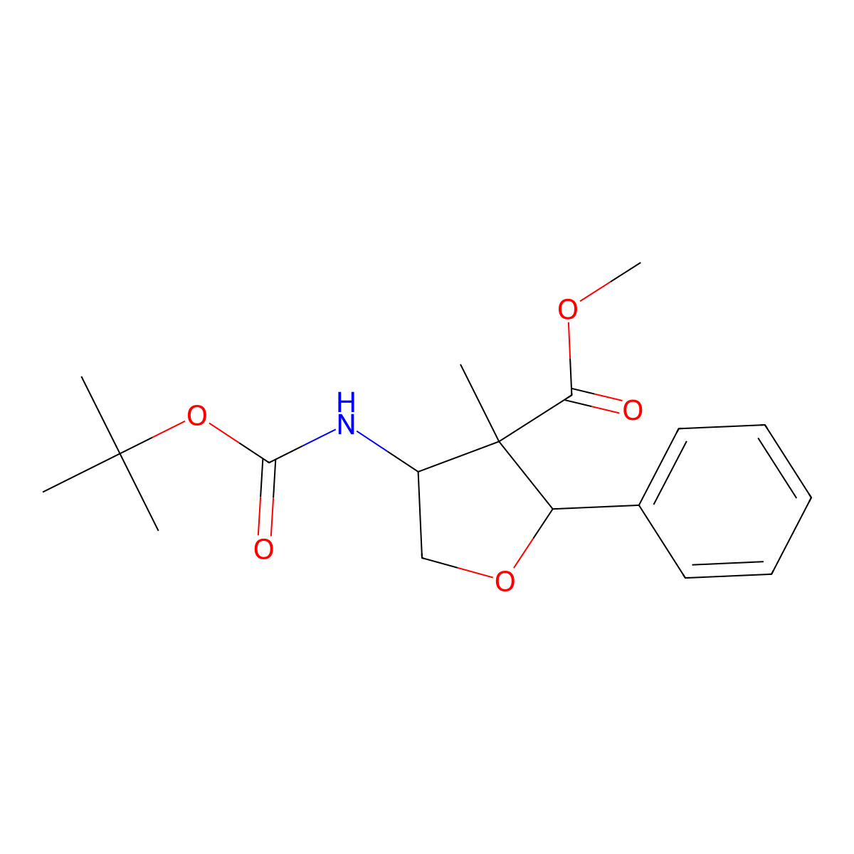 methyl (2R,3R,4S)-4-{[(tert-butoxy)carbonyl]amino}-3-methyl-2-phenyloxolane-3-carboxylate molecular structure, CAS 1514547-16-0