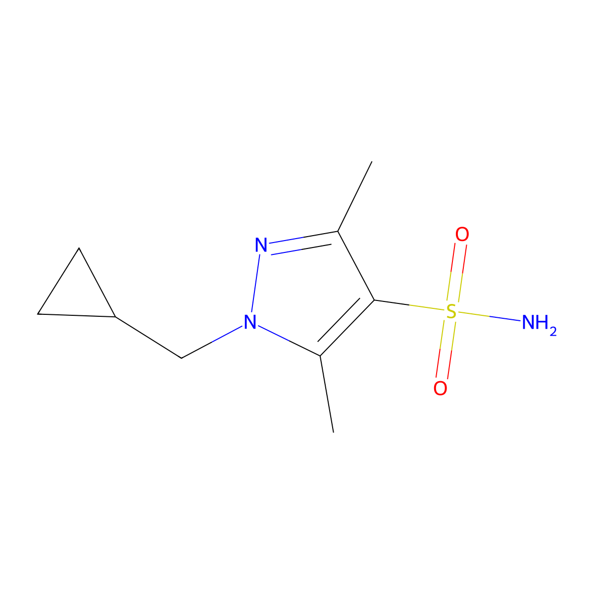 1-(Cyclopropylmethyl)-3,5-dimethyl-1H-pyrazole-4-sulfonamide molecular structure, CAS 1514570-27-4