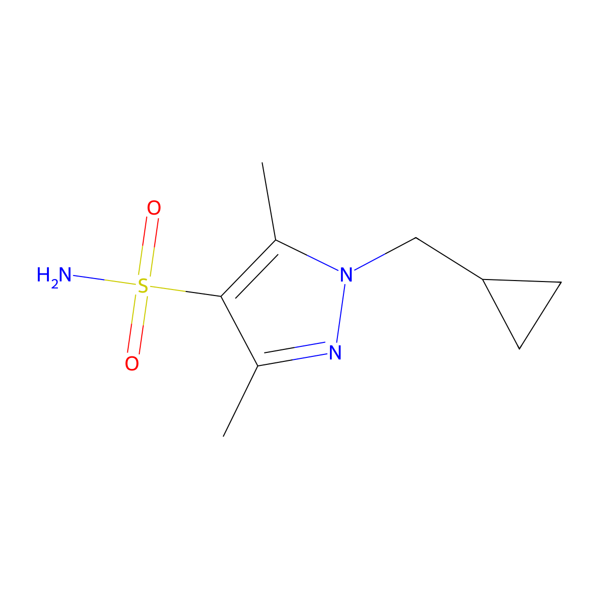 1-(Cyclopropylmethyl)-3,5-dimethyl-1H-pyrazole-4-sulfonamide molecular structure, CAS 1514570-27-4