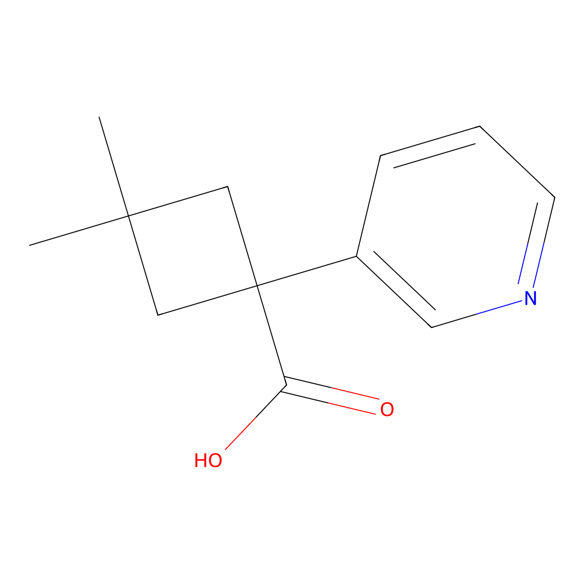 3,3-Dimethyl-1-(pyridin-3-yl)cyclobutane-1-carboxylic acid molecular structure, CAS 1514602-46-0