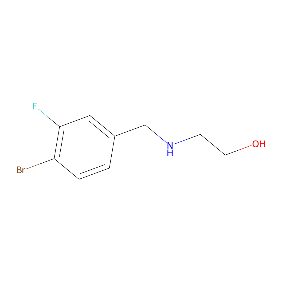 2-{[(4-Bromo-3-fluorophenyl)methyl]amino}ethan-1-ol molecular structure, CAS 1514757-92-6