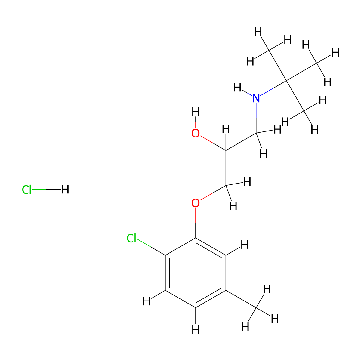2-Propanol, 1-(2-chloro-5-methylphenoxy)-3-((1,1-dimethylethyl)amino)-, hydrochloride (1:1) molecular structure, CAS 15148-80-8