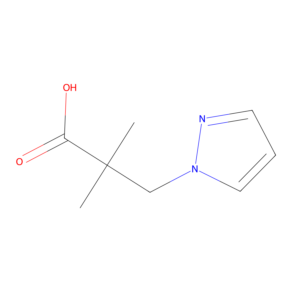 2,2-dimethyl-3-(1H-pyrazol-1-yl)propanoic acid molecular structure, CAS 1514861-89-2