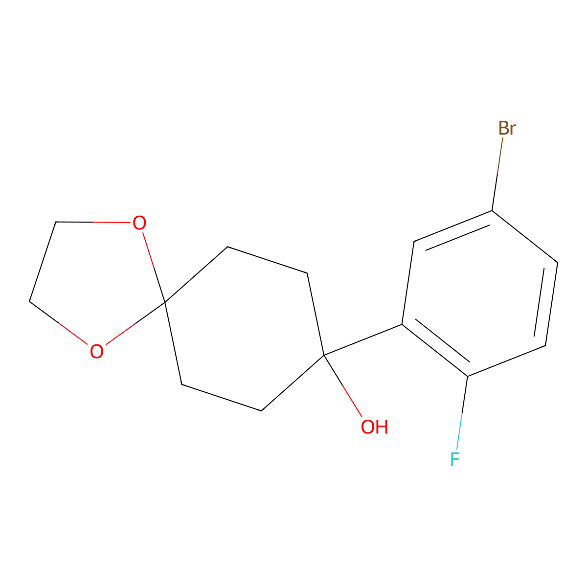 8-(5-Bromo-2-fluorophenyl)-1,4-dioxaspiro[4.5]decan-8-ol molecular structure, CAS 1514868-56-4