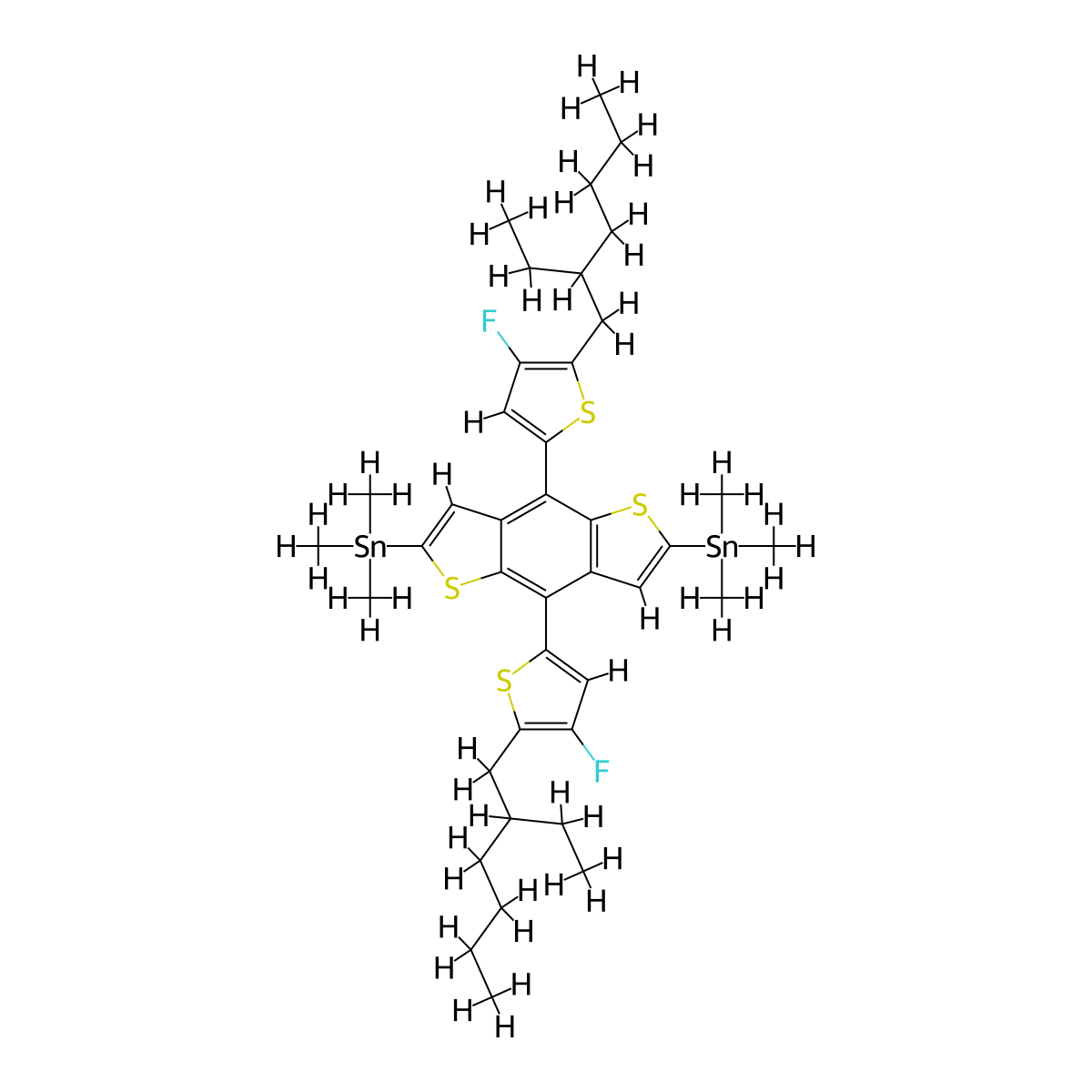 2,6-Bis(trimethytin)-4,8-bis(5-(2-ethylhexyl)-4-fluorothiophen-2-yl)benzo[1,2-b:4,5-b']dithiophene molecular structure, CAS 1514905-25-9